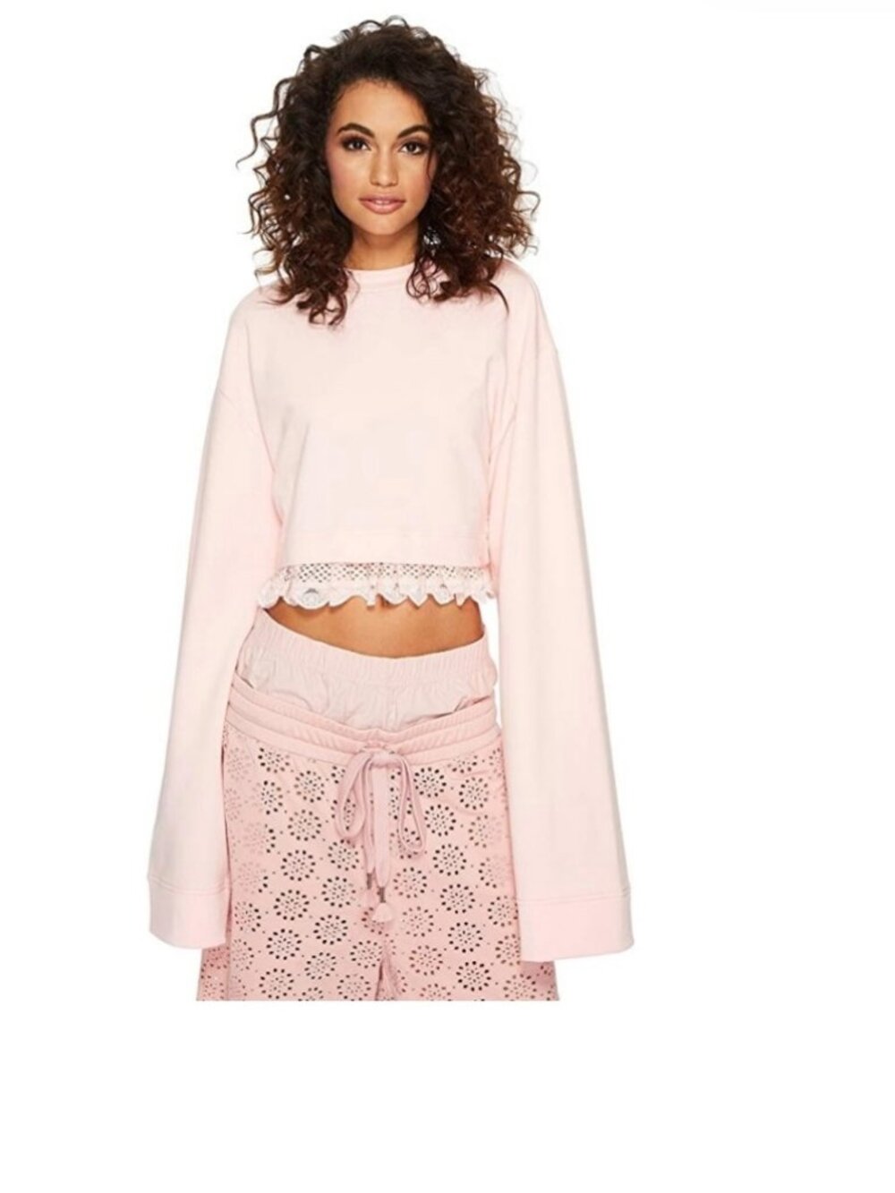 puma fenty rihanna cropped lace trim sweatshirt. size: xs, rose/pink.